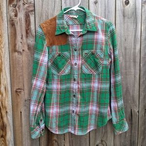 🎉HP🎉Levi's Women's Leather Patch Flannel Green Size Medium